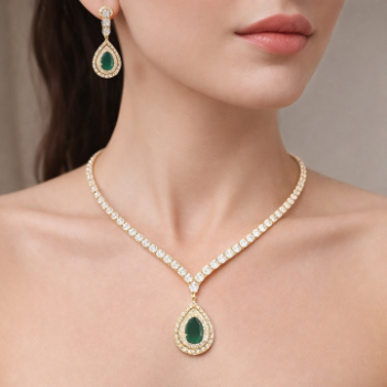 Lab-Grown Diamond Colored Stone Pear Drop Necklace Set