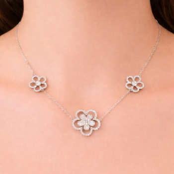 Lab-Grown Round Diamond Floral Design Necklace