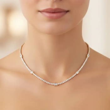 Lab-Grown Diamond Round & Emerald Cut Tennis Necklace