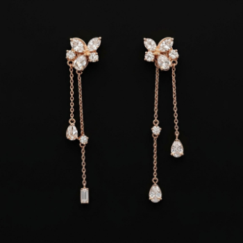 Lab-Grown Diamond Floral Multi Drop Chain Designer Earrings