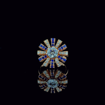 Round Lab-Grown Diamond Blue Accent Sunburst Designer Ring