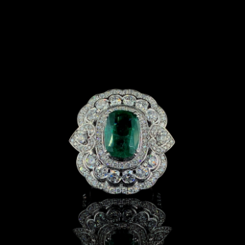 Oval Green Stone Lab-Grown Diamond Vintage Floral Ring