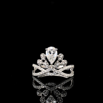 Lab-Grown Diamond Pear Center Floral Crown Designer Ring